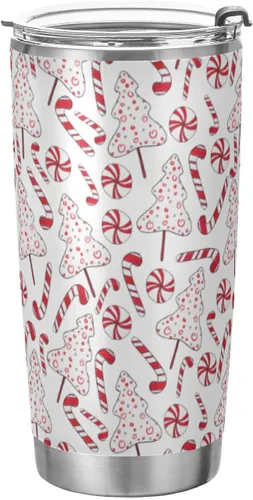 Vaso de Navidad con diseño de bastón de caramelo, árbol de Navidad, taza de café con aislamiento, taza de viaje para oficina con popote y tapa, 20