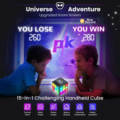 Miniatura 9 de Xinbeiya Cubo de Juego Portátil Recargable - 15 Divertidos Juegos de Cerebro y Memoria con Pantalla de Puntuación - Regalos de Navidad, Pascua