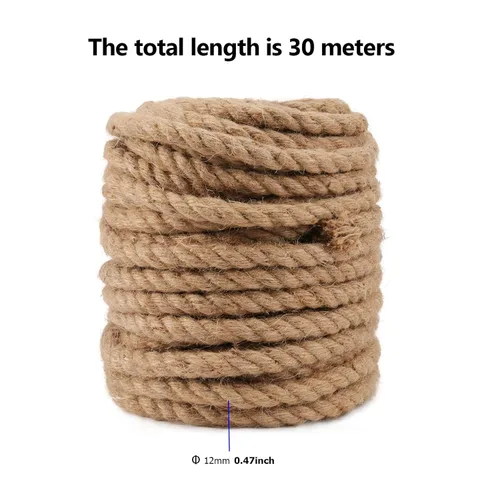 Miniatura 2 de Cuerda de yute natural de 100 pies y 1/2 pulgada de grosor, cuerda de cáñamo fuerte de 0.472 in x 98.4 ft, cuerda gruesa para jardinería
