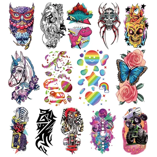 Miniatura 2 de 52 tatuajes temporales para niños, tatuajes falsos de manga completa, dinosaurio, monstruo, coche, planeta, araña, tiburón, para niño, princesa