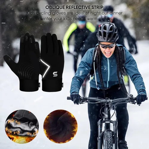 Miniatura 3 de SAWANS Guantes deportivos para correr, ciclismo, invierno, pantalla táctil, térmica, para niños y niñas, resistentes al viento, guantes
