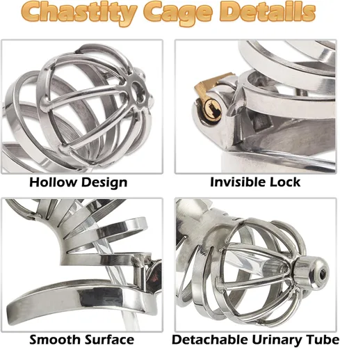 Jaula de castidad masculina, juguetes sexuales para pene, dispositivos de castidad de metal con anillo de tamaño de 1.97 pulgadas y bloqueo