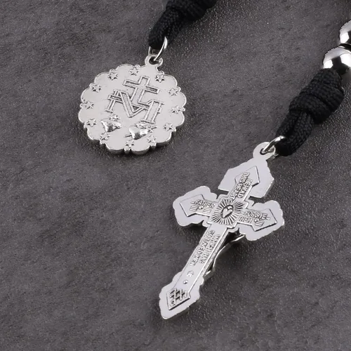 Miniatura 35 de Rosario de bolsillo estilo abierto una década de acero inoxidable rosario católico con crucifijo medalla de San Benito con bolsa de regalo