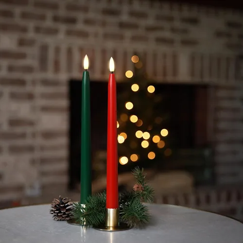 Miniatura 2 de Stmarry - Velas cónicas sin llama verdes y rojas con control remoto - Velas LED de 11 pulgadas con pilas, llama 3D realista con mecha, temporizador