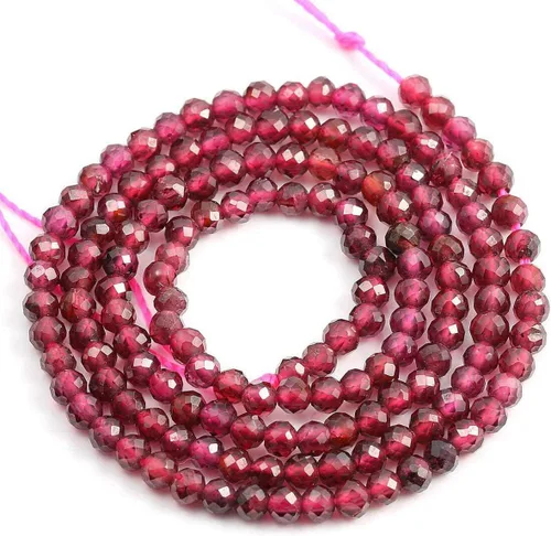 Miniatura 7 de 2 hebras de cuentas de piedra natural granate, cuentas sueltas facetadas para hacer joyas, collares, longitud de 15 pulgadas, tamaño 0.118 in