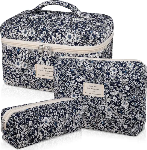 Miniatura 51 de Gosect Bolsa de maquillaje grande, bonita bolsa de cosméticos para mujeres y niñas, bolsa de aseo estética de coqueta floral, bolsa organizadora