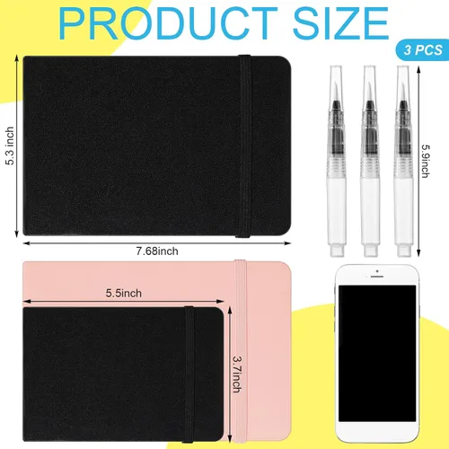 Miniatura 3 de Teling 2 cuadernos de bocetos de acuarela con 3 bolígrafos, papel de 140 libras/10.58 oz/m², pequeño diario de acuarela portátil de viaje, cuaderno