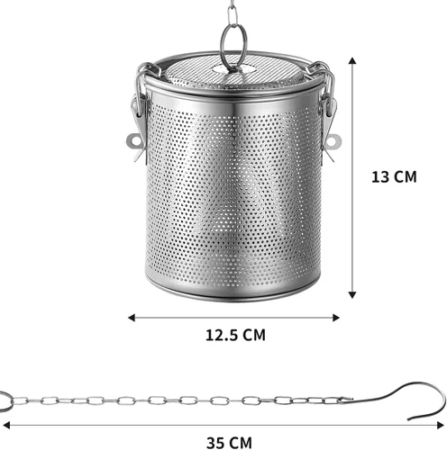 Miniatura 2 de Yardwe Cesta guisada de acero inoxidable, colador de cocina para condimentos, infusor de especias con gancho de cadena larga, ideal para sopas