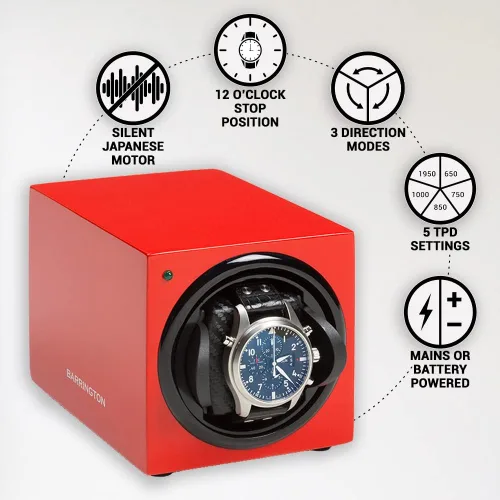 Miniatura 3 de BARRINGTON Automatic Single Watch Winder with Silent Japanese Motor Multi Rotation Turns Per Day Modes Standard Cushioning AC Adapter or Battery
