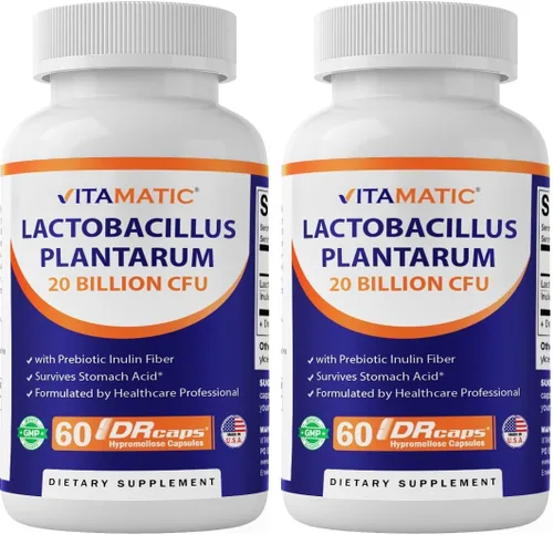 Miniatura 9 de Vitamatic Lactobacillus Plantarum - 20 mil millones por cápsula DR - 60 unidades - Soporte digestivo - Fabricado con fibra prebiótica de inulina