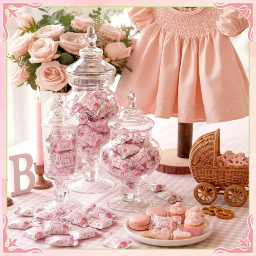Miniatura 3 de Naucoos Dulces de baby shower para niña, bolsa de 26.5 onzas, 150 mentas duras a suaves, envueltas individualmente, caramelos rosados para baby