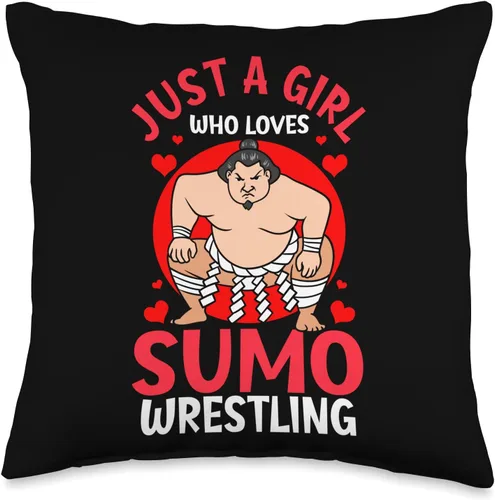 Funny Sumo Wrestler Sumo Wrestling Japanese Gift Wrestler Japanese Just A Girl Who Loves Sumo Wrestling - Almohada de 16 x 16 pulgadas, multicolor