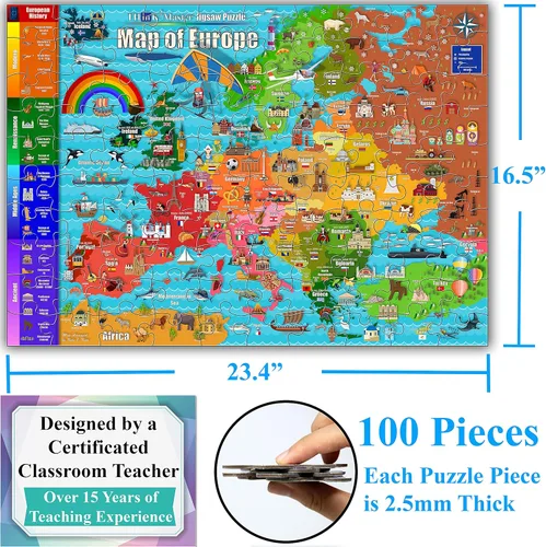 Miniatura 6 de Think2Master Rompecabezas de 100 piezas de mapa de Europa. Gran regalo. Historia europea. Tamaño: 23.4 x 16.5 pulgadas por Kyle Kim