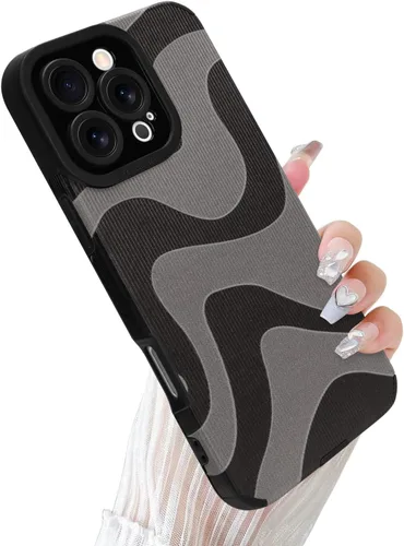 Miniatura 11 de Funda Wlxee para iPhone 15 Pro Max con patrón de ola, TPU suave con parachoques, cuero PU, diseño de cebra lindo para mujeres y niñas - Negro Gris