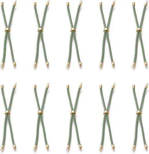 Miniatura 38 de 10 piezas de pulseras de cordón de nylon torcido para hacer joyas ajustables con deslizadores con accesorios de latón dorado para accesorios