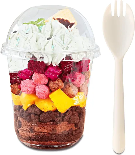 Miniatura 9 de Aatriet Vasos de plástico transparente de 9 onzas con tapas, 25 juegos de tazas de postre con tapa de cúpula (sin agujero), taza desechable