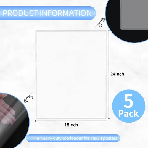 Miniatura 2 de Paquete de 5 protectores de póster de 18 x 24 pulgadas, protectores rígidos transparentes de impresión resistentes para cargadores superiores