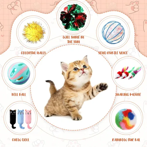 Miniatura 3 de Shappy 150 juguetes para gatos de interior a granel, paquete de juguetes para gatitos, variedad de regalo interactivo, incluyendo ratones, bolas