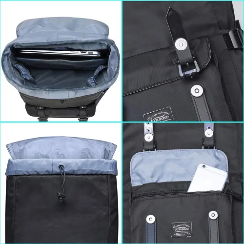Miniatura 5 de KAUKKO Mochila de viaje para laptop, mochila al aire libre, mochila causal para 15.6 pulgadas (nailon negro)