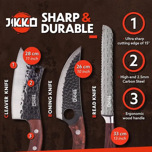 Miniatura 5 de Jikko Nuevo Juego de cuchillos de cocina japoneses de acero al carbono reforzado – Serie DiamondRazor – Juego de cuchillos japoneses ultra afilados
