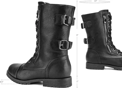 Miniatura 3 de DREAM PAIRS - Borceguí estilo militar para mujer con cordones a media pantorrilla para invierno