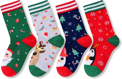 Miniatura 3 de HAPPYPOP Calcetines a la pantorrilla para niños, diseño de tiburón loco, diseño espacial, deportes, animales, comida