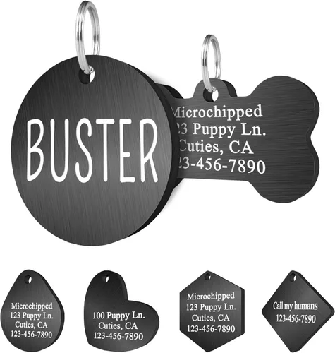 Ultra Joys Etiquetas de identificación personalizadas de perros y gatos para mascotas, etiquetas personalizadas en la parte delantera y trasera para
