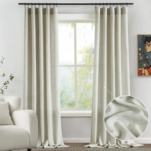 Miniatura 7 de Melodieux Cortinas de lino de 63 pulgadas de largo para dormitorio, cortinas de arpillera con textura de lino con bolsillo para barra, cortinas
