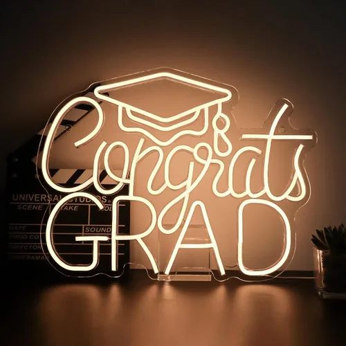 Letrero de Felicitaciones Graduación Neón 2025 - Decoración de Graduación USB Blanca Cálida para Telón de Fondo, Dormitorio, Noche de Prom AA--Blanco