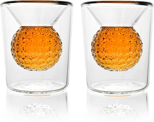 Juego de vasos de chupito Quantum Lux con forma de bola de golf - 2 oz de vidrio borosilicato de doble pared, diseño de bola de golf hecho a mano -