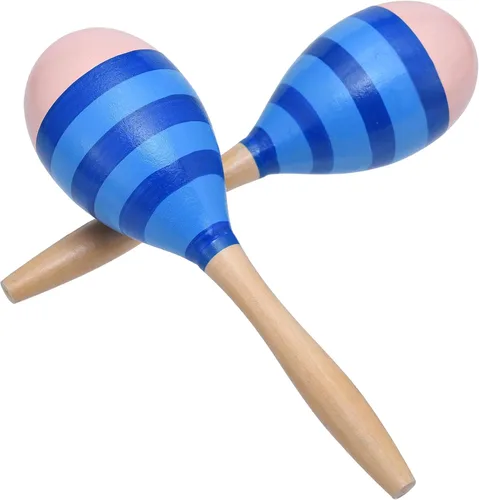 Maracas para adultos y niños, 2 unidades de 9 pulgadas de maraca de madera para recuerdos de fiesta, color azul