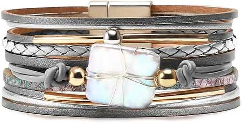 Miniatura 2 de Fesciory - Pulsera de piel de leopardo para mujer, pulsera de cuero multicapa, brazalete con cierre magnético, joyería