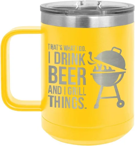Miniatura 11 de Drink Beer Grill Things BLUE 15 oz Coffee Cup w/Slide Top Lid Insulated Travel Coffee Mug BBQ & Grilling Gift Idea For Men Who Have Everything