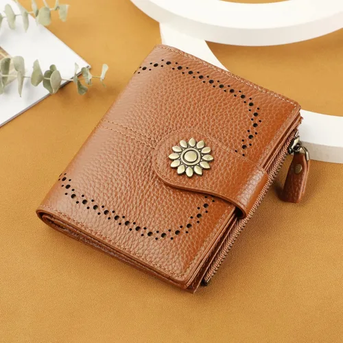 Miniatura 6 de Lavemi Cartera de cuero para mujer, pequeña, compacta, con bloqueo RFID, con bolsillo con cremallera