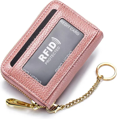 Miniatura 11 de Tapp Collections Tarjetero RFID para tarjetas de crédito, cartera pequeña de cuero con cremallera para tarjetas con ventana de identificación