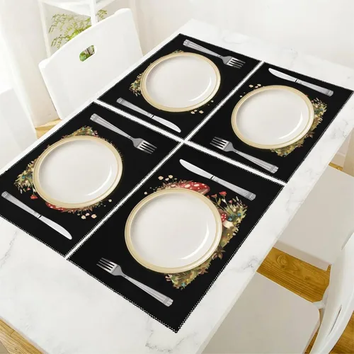 Miniatura 5 de _Cute Hedgehog Mushroom Placemats Set of 6 Resistant Table Mats Washable Place Mats for Dinner Party Table Decoration