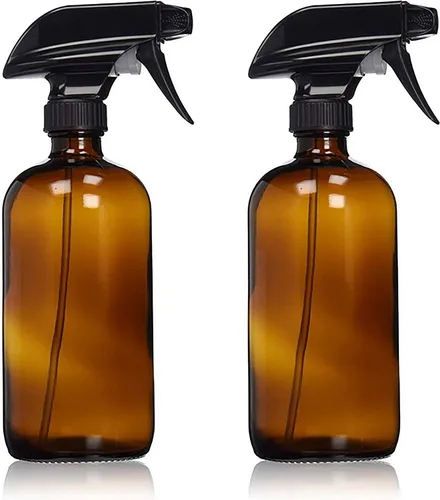 Manufacturer Direct Botella rociadora de vidrio ámbar (16 onzas, 2 unidades) con etiquetas impermeables y pulverizador multifunción (el color puede
