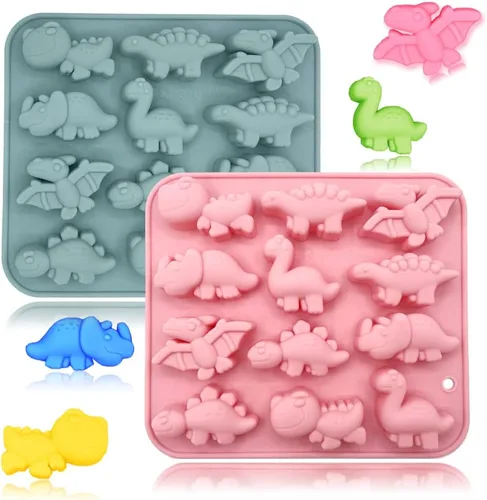 Miniatura 11 de Paquete de 2 moldes de silicona de dinosaurio 3D con temática de dinosaurio para hornear, herramienta de horneado para pastel de chocolate, postre