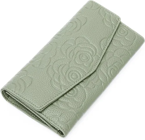 Miniatura 9 de GOIACII Cartera de mujer con bloqueo RFID para tarjetas de crédito, monedero con cremallera y bolsillo para monedas, flor en relieve, color rosa
