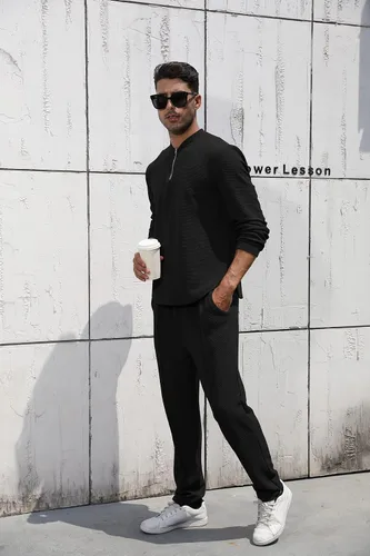 Miniatura 129 de FZNHQL Conjunto deportivo de moda para hombre, 2 piezas, casual, atlético, para correr, manga corta/larga, conjunto para hombre