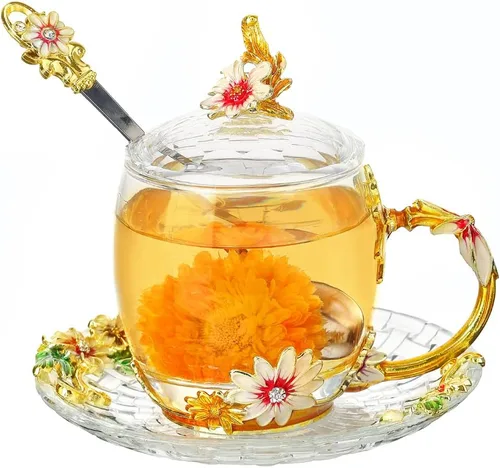 Miniatura 9 de Taza de Té de Cristal Taza de Café con Tapa Platillo Cuchara Regalo de Cumpleaños Navidad para Mujeres Amigas Mujer Abuela Mamá Hermana Decoración