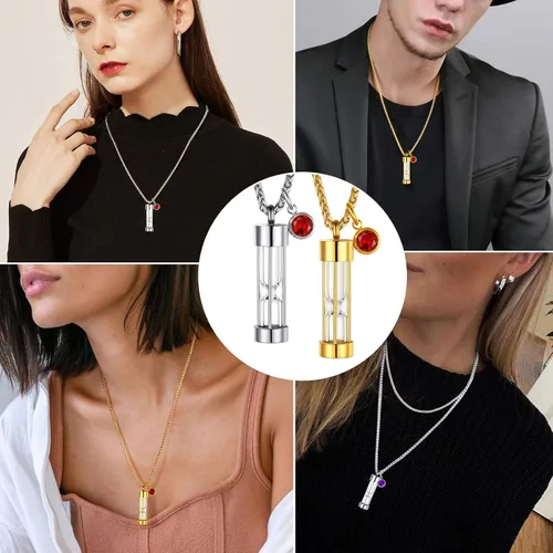 Miniatura 45 de FindChic Collares personalizados con urna para cenizas, barra vertical, gato, luna, reloj de arena, garra de perro, acero inoxidable, chapado en oro