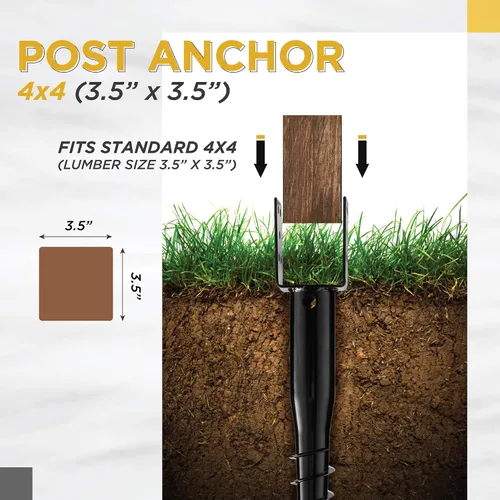 Miniatura 3 de Anclaje de Tierra Premium Sin Excavación DIY de Tornillo Modelo en U de 27 Pulgadas Se Adapta a Poste Estándar 4x4 (3.5" X 3.5" Pulgadas) Ideal