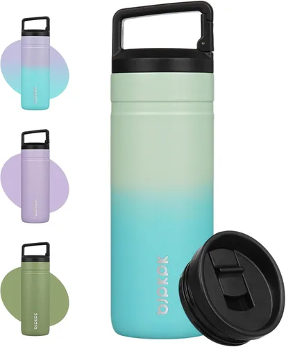 Miniatura 20 de BJPKPK - Botella de agua aislada con 2 tapas, vaso/taza de viaje de acero inoxidable de 20 onzas con aislamiento al vacío de doble pared, taza