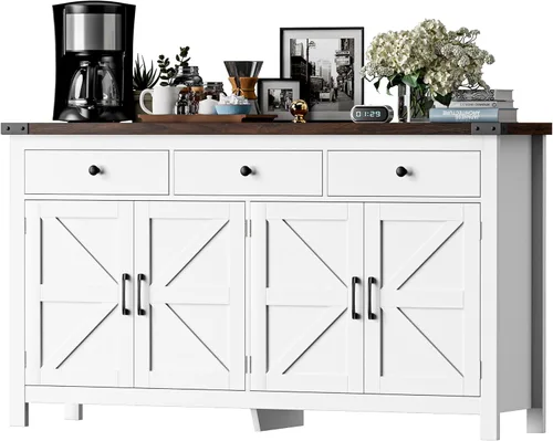 Miniatura 14 de VVFLU 55" Modern Farmhouse Buffet Cabinet with Storage, Coffee Bar Cabinet with 2 Drawers and 4 Barn Doors, Sideboard Storage Cabinet for Kitchen