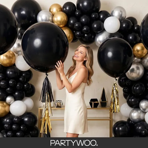 Miniatura 9 de PartyWoo Globos Negros 145 piezas Diferentes Tamaños de 18 12 10 5 Pulgadas Kit de Arco de Globos Negros Guirnalda para Baby Shower Cumpleaños