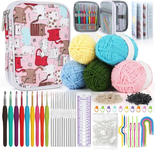 Miniatura 12 de Katech - Kit de ganchos de ganchillo con estuche, juego de 85 piezas de ganchillo, ganchos ergonómicos para tejer, agujas de tejer, kits de hilo
