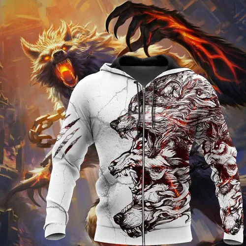 Miniatura 3 de Sudadera con capucha Viking Fenrir con estampado 3D de tres lobos grises Totem unisex