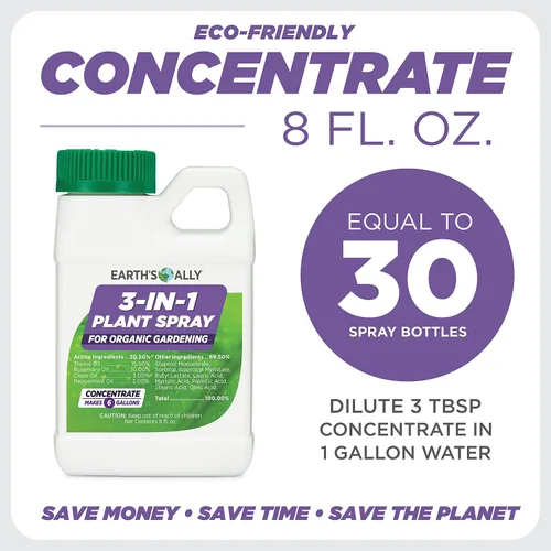 Miniatura 3 de Earth's Ally Spray 3 en 1 para plantas concentrado de 8 onzas para plagas y enfermedades – insecticida orgánico, fungicida, miticida – Listado OMRI
