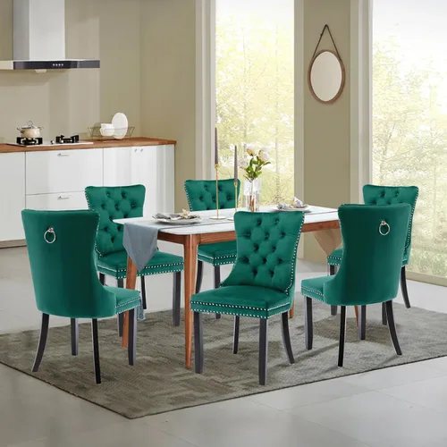 Miniatura 39 de Juego de 2 sillas de comedor tapizadas de tela de lino, sillas de cocina modernas de mediados de siglo con respaldo alto, ribete de cabeza de clavo